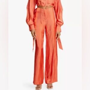 Cult Gaia Sinead Crushed Satin Wide Legs Pants